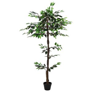 vidaXL Artificial Ficus Plant Green 85 x 18 x 160 cm Fabric and Wood