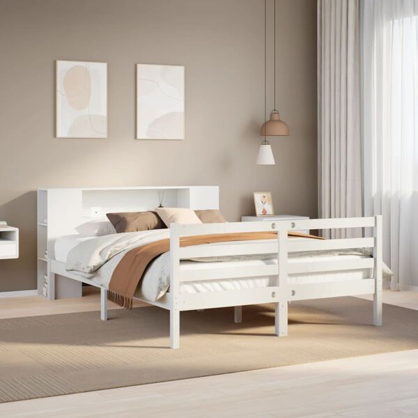 vidaXL Bookcase Bed without Mattress White 120x190 cm Small Double Solid Wood Pine