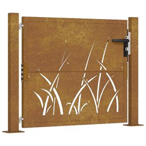 vidaXL Garden Gate 100x75 cm Corten Steel Grass Design