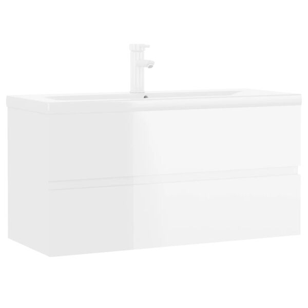 vidaXL Sink Cabinet with Built-in Basin High Gloss White Engineered Wood