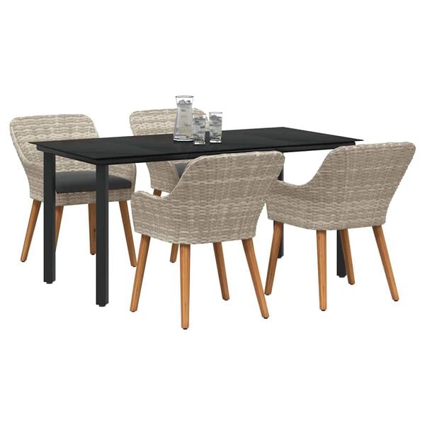 vidaXL Dining Set Light grey Poly rattan