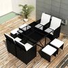 vidaXL 9 Piece Outdoor Dining Set with Cushions Poly Rattan Black