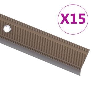 vidaXL Stair Nosings in L-shape 15 pcs Aluminium 100 cm Brown