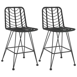 vidaXL Bar Stool | Set of 2 | Black | PE Rattan and Steel | Regular | Footrest