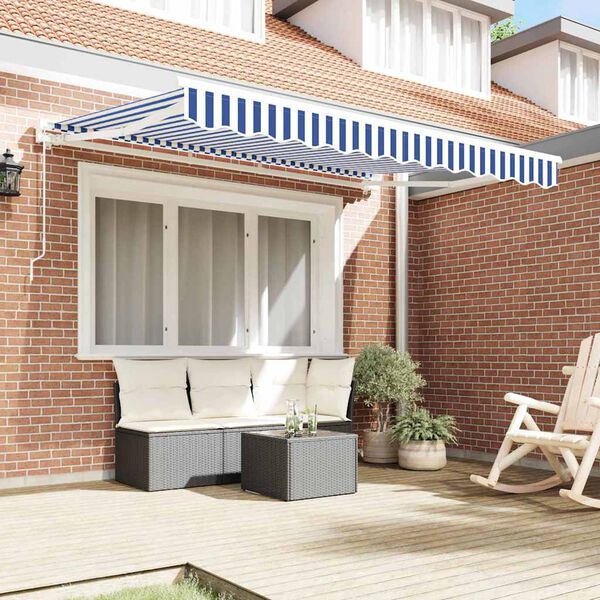 vidaXL Retractable Awning Manual Blue and White 250 x 200 cm
