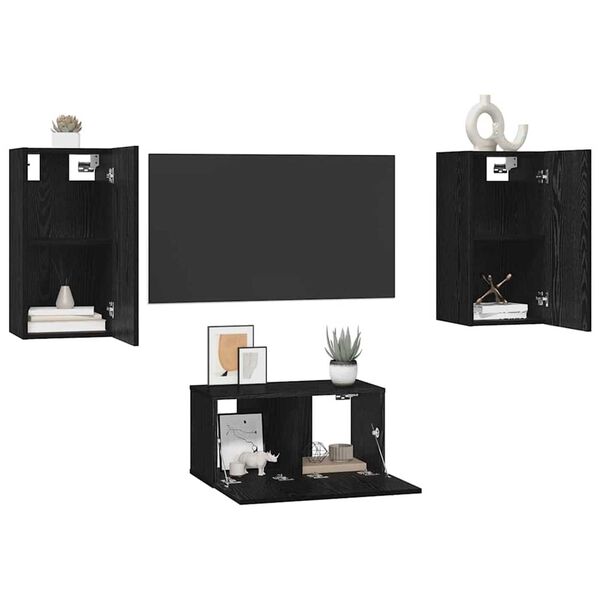 vidaXL TV Cabinet Set Wall-mounted 3 pcs Black Oak Engineered Wood