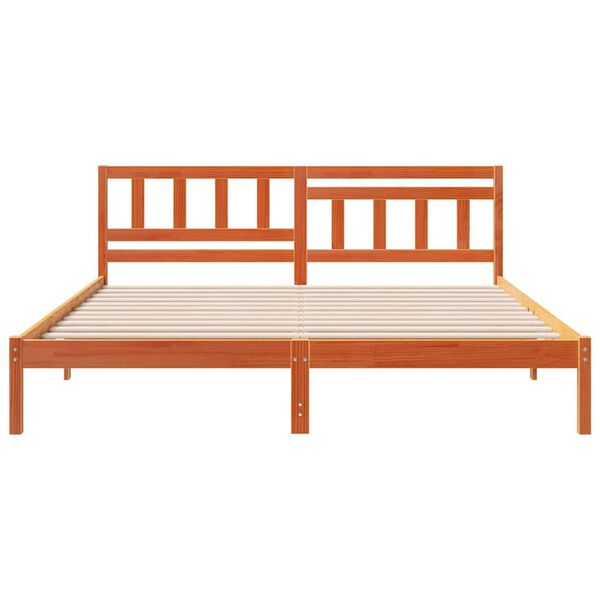 vidaXL Bed Frame with Headboard Wax Brown 200 x 200 cm Solid Pine Wood