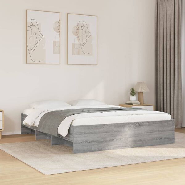 vidaXL Bed Frame without Mattress Grey Sonoma 150x200 cm King Size Engineered Wood