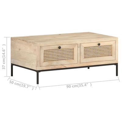 vidaXL Coffee Table 90x50x37 cm Solid Mango Wood and Natural Cane