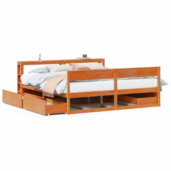 vidaXL Bed Frame without Mattress Wax Brown 180x200 cm Super King Size Solid Wood Pine