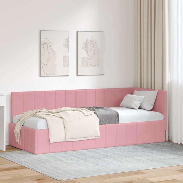 vidaXL Corner Bed Frame with Headboard Pink 80 cm x 200 cm Velvet