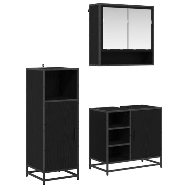 vidaXL Bathroom Furniture Set 3 pcs Black Oak Engineered Wood