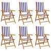 vidaXL Reclining Folding Chairs 6 pcs Blue and White Fabric&Solid Wood