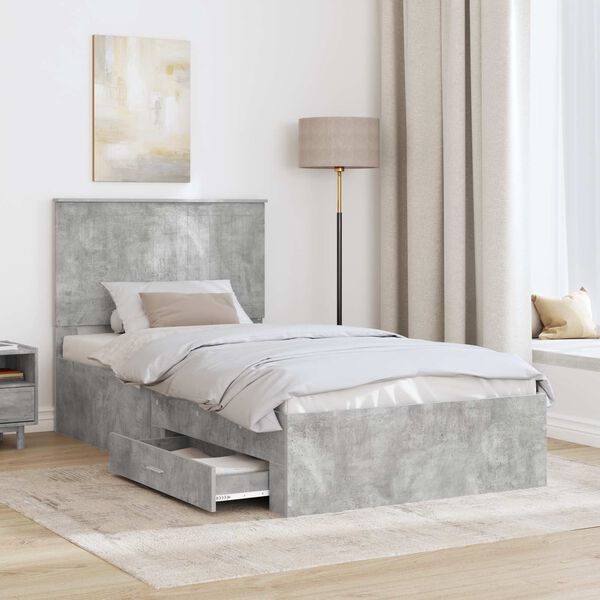 vidaXL Bed Frame Concrete Grey 100 x 200 cm Engineered Wood