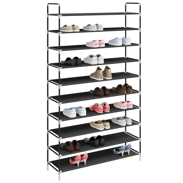 vidaXL Shoe Rack with 10 Shelves Metal and Non-woven Fabric Black