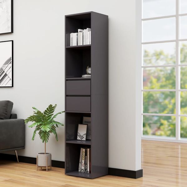 vidaXL Book Cabinet High Gloss Grey 36x30x171 cm Engineered Wood