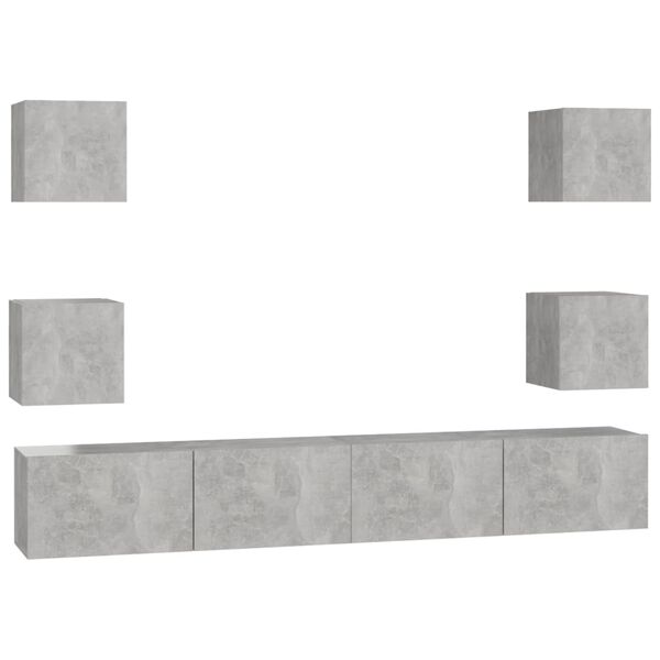 vidaXL 6 Piece TV Cabinet Set Concrete Grey Engineered Wood