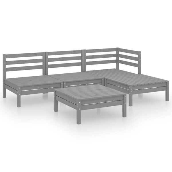 vidaXL 5 Piece Garden Lounge Set Solid Pinewood Grey