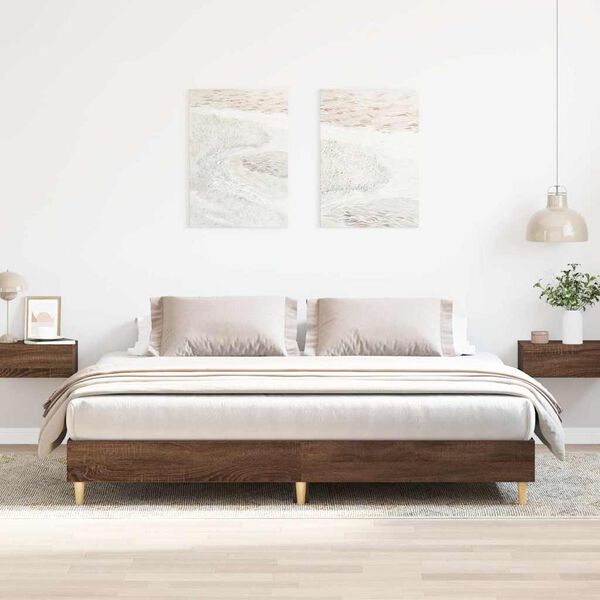 vidaXL Bed Frame No Mattress Brown Oak 200x200 cm Engineered Wood