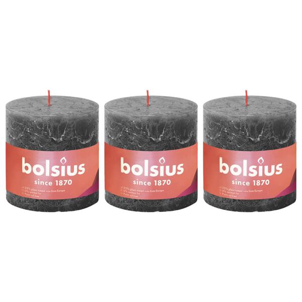 Bolsius Rustic Pillar Candles Shine 3 pcs 100x100 mm Stormy Grey