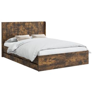 vidaXL Bed Frame with Storage and Headboard Smoked Oak 135 x 190 cm