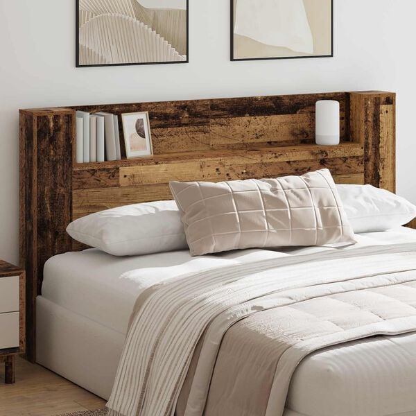 vidaXL Headboard Cabinet with LED Old Wood 180 x 16.5 x 103.5 cm