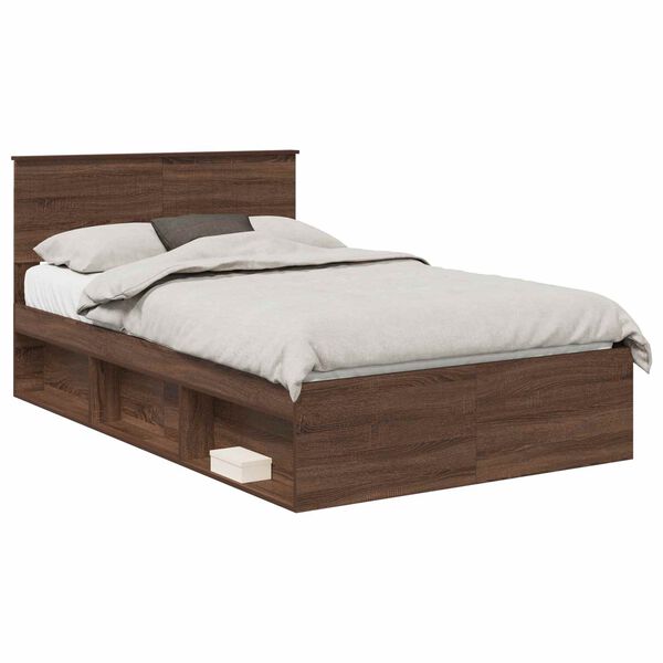 vidaXL Bed Frame with Headboard Brown Oak 120 x 200 cm Solid Pine Wood