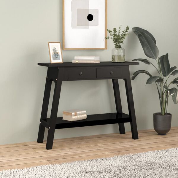 vidaXL Console Table with Drawers Black 90x30x75 cm Solid Wood Mahogany