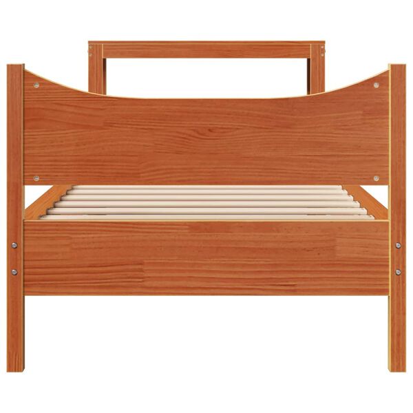 vidaXL Bed Frame with Headboard Wax Brown 90x200 cm Solid Wood Pine
