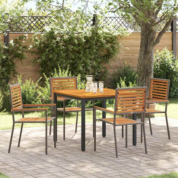 vidaXL Garden Dining Set 5 pcs Grey and Brown Poly Rattan