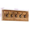 vidaXL Wall-mounted Coat Rack with 5 Hooks Solid Wood Mango