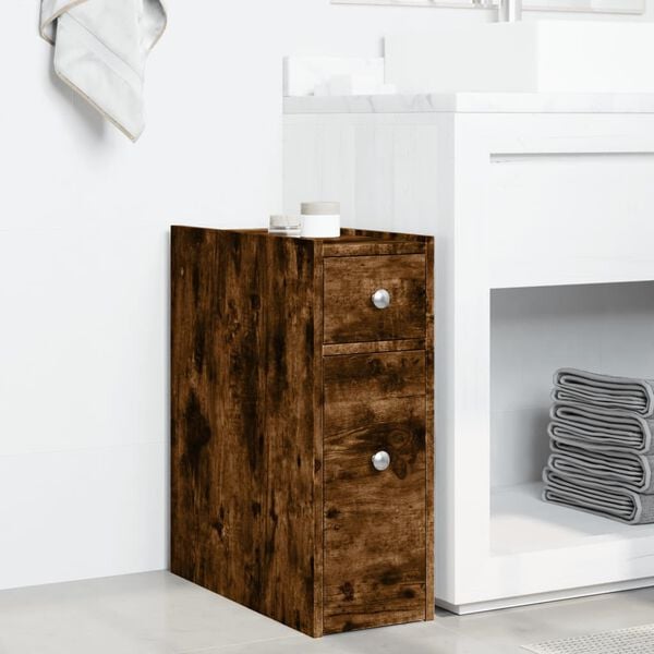 vidaXL Narrow Bathroom Cupboard with Wheels Smoked Oak Engineered Wood
