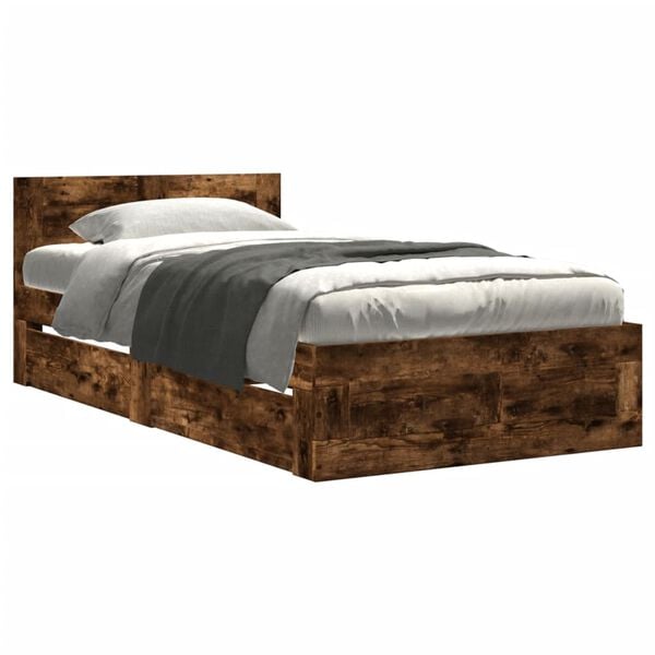 vidaXL Bed Frame with Headboard without Mattress Smoked Oak 100x200 cm