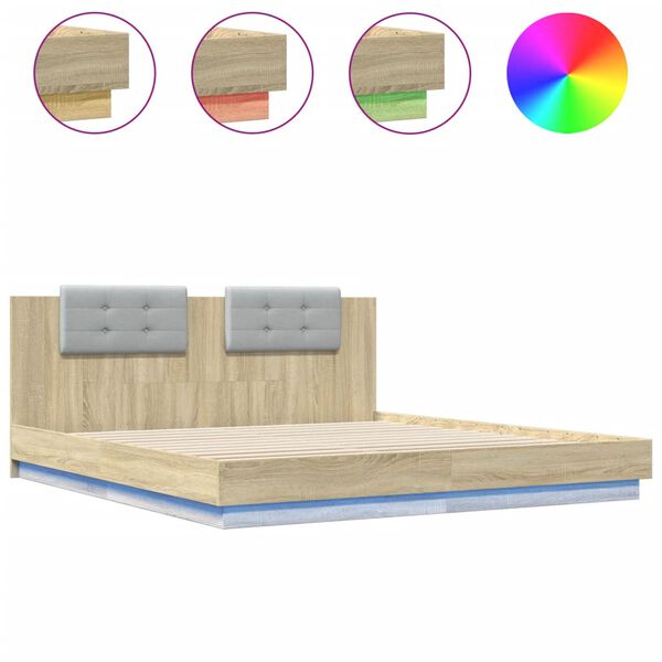 vidaXL Bed Frame with LED without Mattress Sonoma Oak 180x200 cm Super King