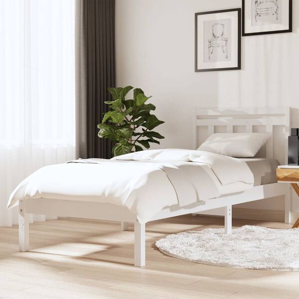 vidaXL Bed Frame without Mattress White Single Solid Wood