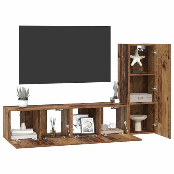 vidaXL TV Cabinet Set Wall-mounted 3 pcs Old Wood Engineered Wood