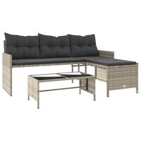 vidaXL Garden Sofa with Table and Cushions L-Shaped Light Grey Poly Rattan