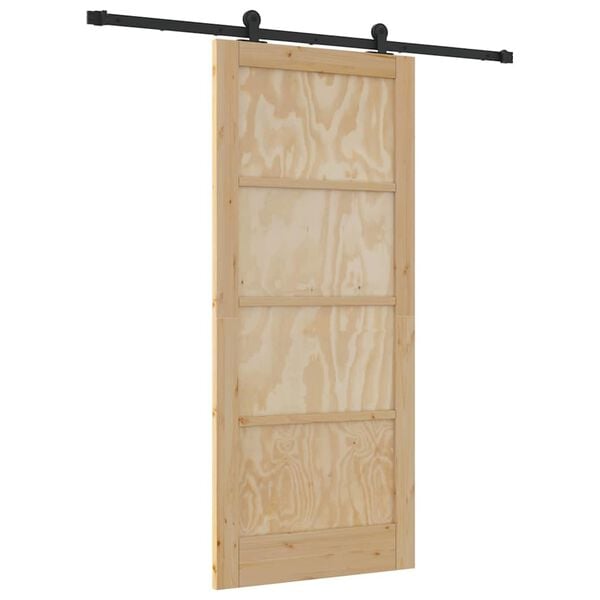 vidaXL Sliding Door Natural and Black 86 x 198.5 cm Solid Pine Wood
