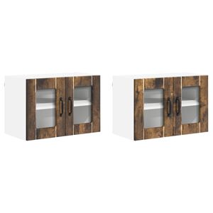 vidaXL Wall Glass Cabinet LUCCA 2 pcs Smoked Oak Engineered Wood