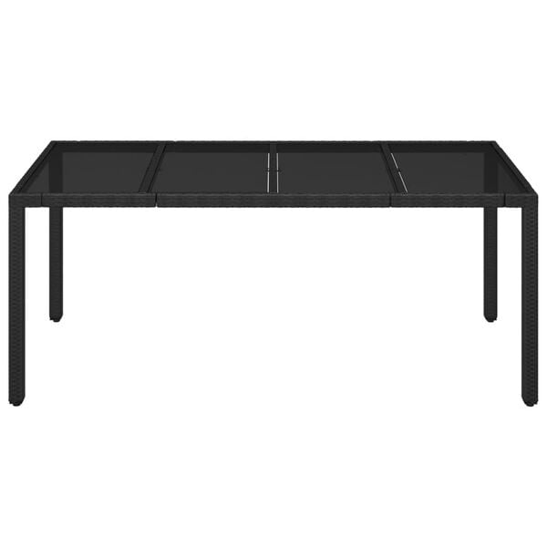 vidaXL Garden Table with Glass Top Black 190x90x75 cm Poly Rattan