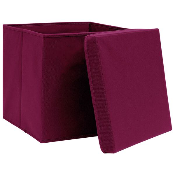 vidaXL Storage Boxes with Covers 4 pcs 28x28x28 cm Dark Red