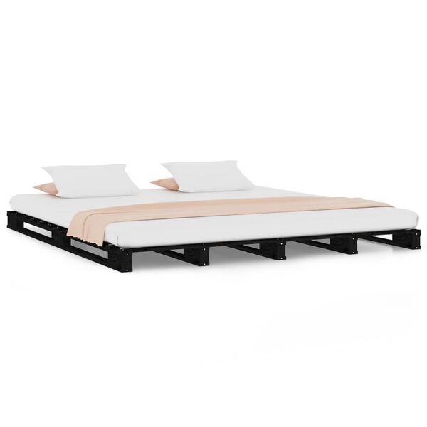 vidaXL Pallet Bed without Mattress Black Super King Size Solid Wood