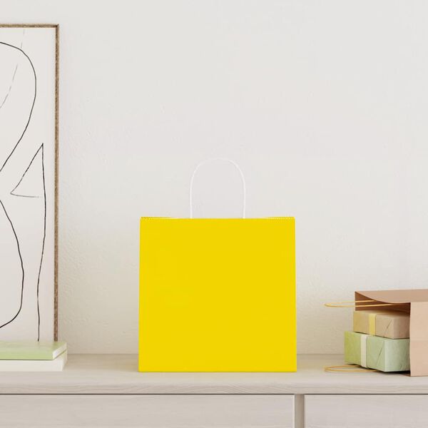 vidaXL Paper Bags 250 pcs with Handles Yellow 26x17x25 cm