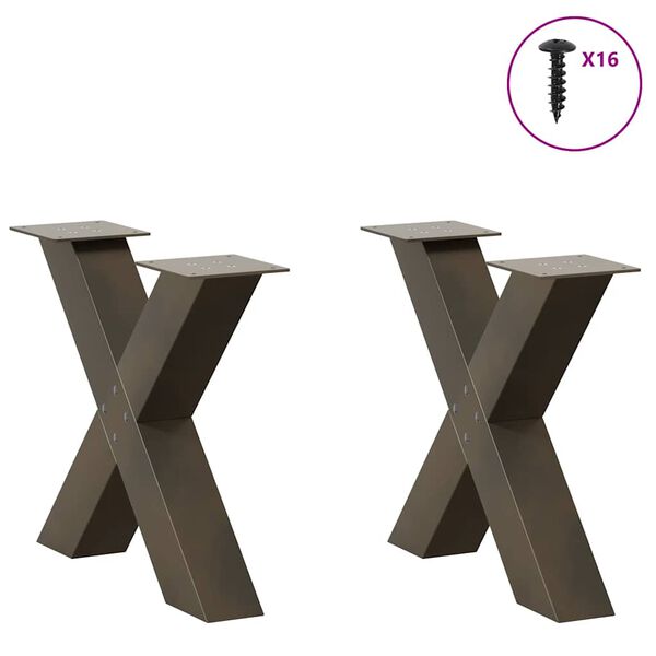 vidaXL Coffee Table Legs X-Shaped 2 pcs Natural Steel 60x(42-43) cm Steel