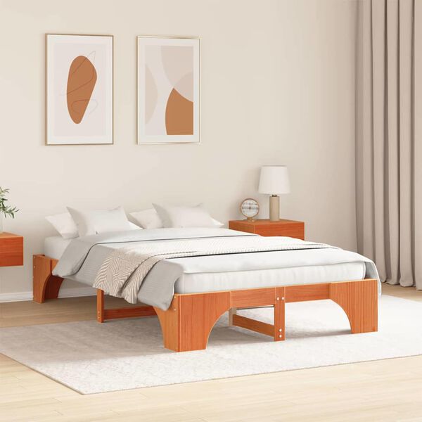 vidaXL Bed Frame Wax Brown 120 x 190 cm Solid Pine Wood
