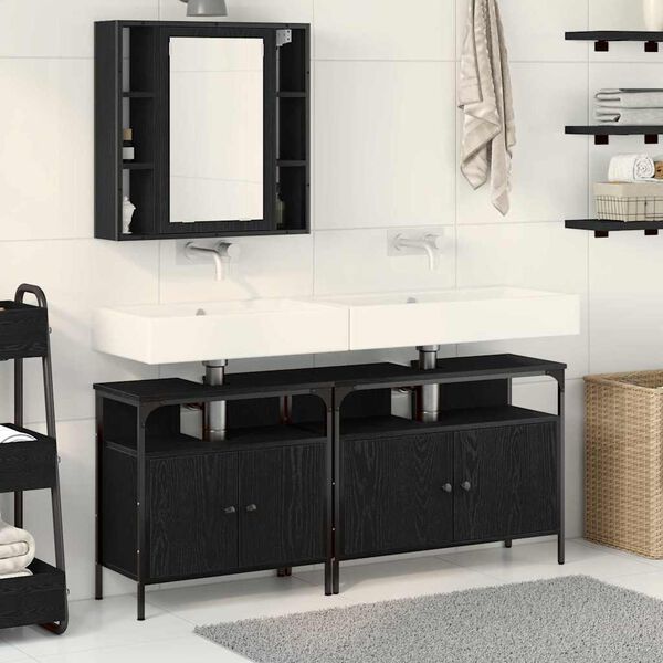 vidaXL Bathroom Vanity Units with Shelf 3 pcs Black Engineered wood
