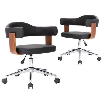 vidaXL Swivel Dining Chairs 2 pcs Black Bent Wood and Faux Leather