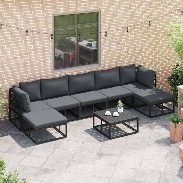 vidaXL Garden Sofa Set with Cushion Black Aluminium