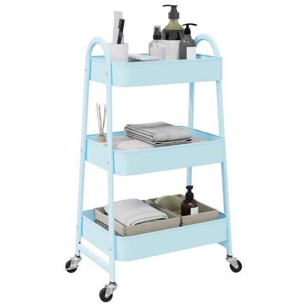 vidaXL Storage Trolley 3-Tier Blue 42x41.5x77 cm Steel
