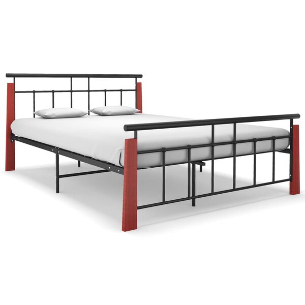 vidaXL Bed Frame without Mattress Metal and Solid Oak Wood 140x200 cm